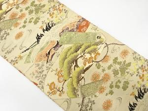 アンティーク　糸巻きに松・梅・鶴模様織り出し丸帯（材料）